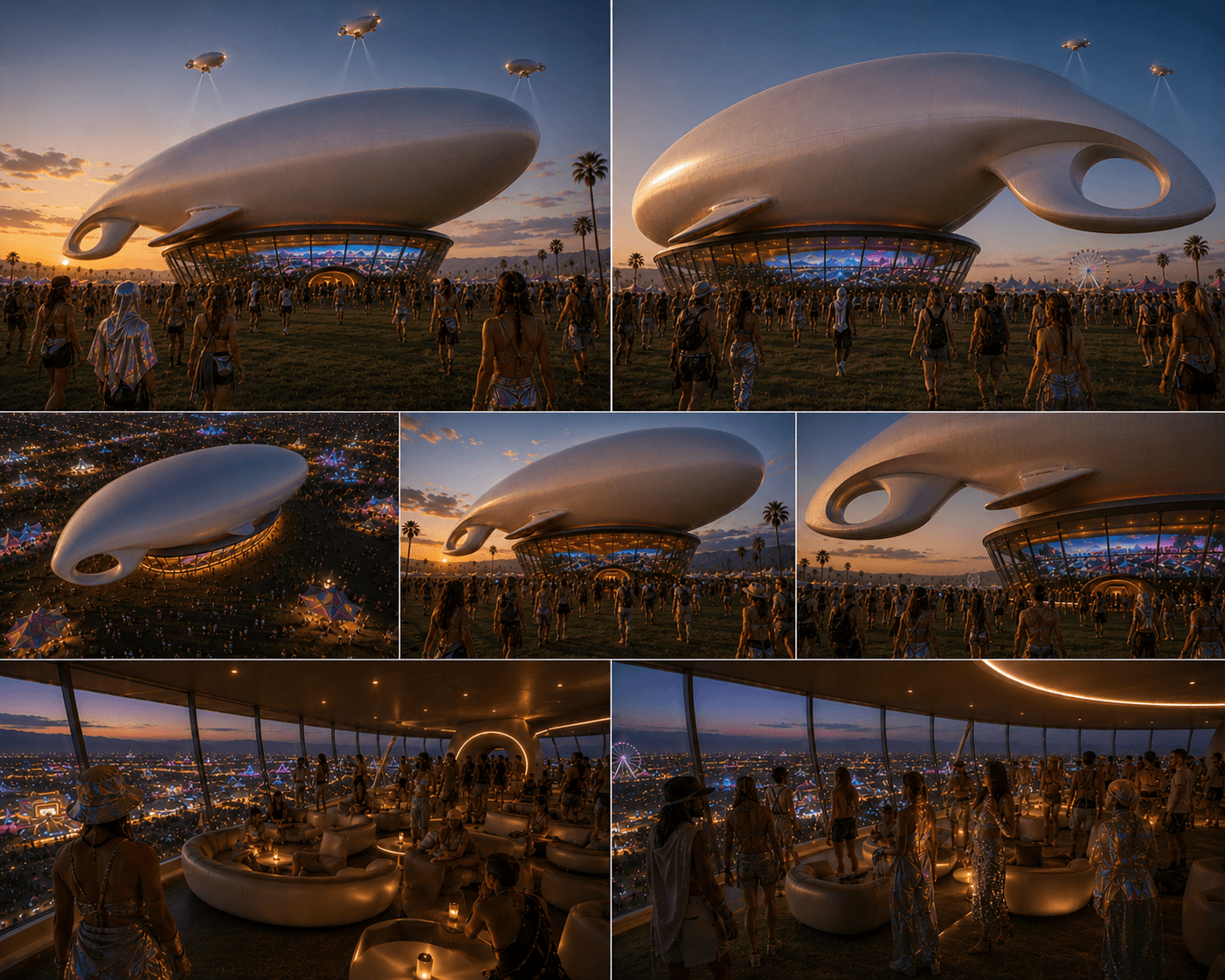 Contact sheet of concept renders - the ship from seven angles